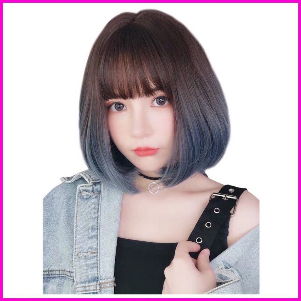 Tóc giả nữ nguyên đầu vic omber xanh tăng lưới 8078