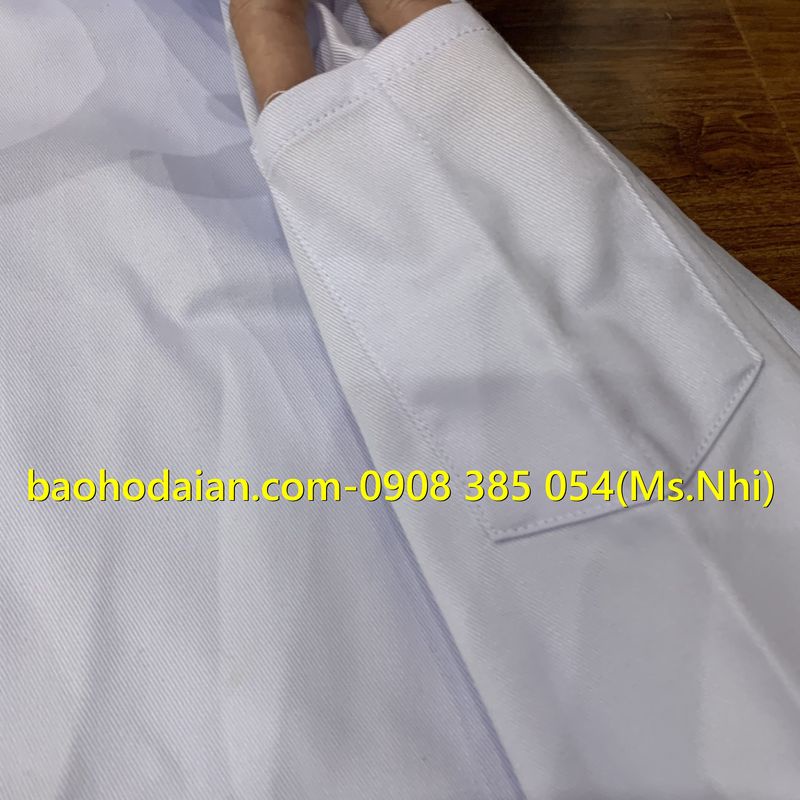 Áo đầu bếp dài tay vải kaki thoáng mát phối viền đen sang trọng