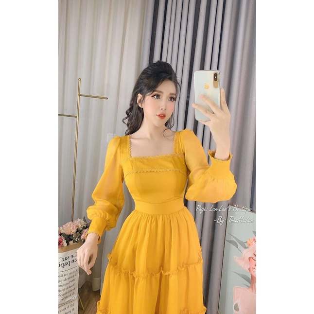 (Free ship) Mẫu Mới Thiết Kế Hợp Thời Trang | Mẫu Đầm Voan Có Viền Vai + Viền Cổ Tay Siêu Xinh UP HHP Fashion