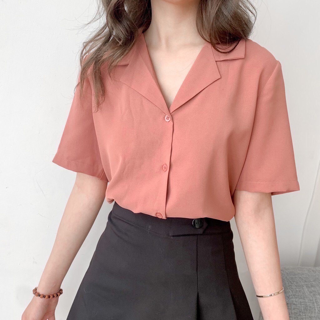 Áo sơ mi nữ ngắn tay cổ vest form rộng vintage ulzzang AC220 | BigBuy360 - bigbuy360.vn