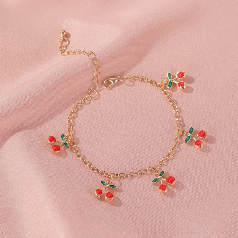 Vòng Tay Hợp Kim Đính Đá Nhân Tạo Hình Quả Cherry Xinh Xắn