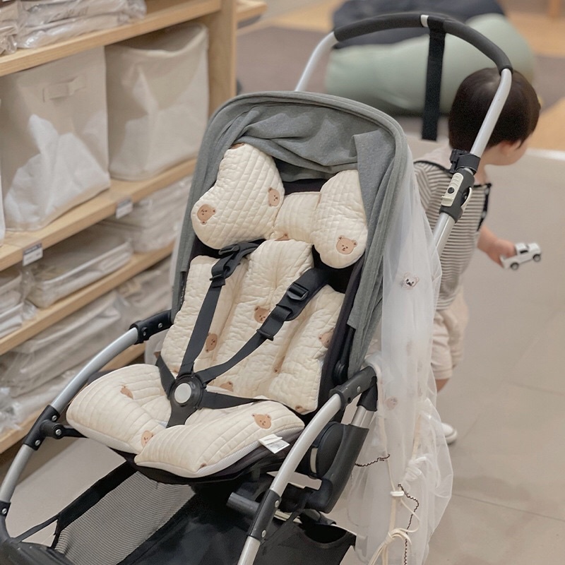 Đệm Lót Xe Đẩy Em Bé Chất Liệu Quilting Thoáng Khí Thêu Hoạ Tiết Dễ Thương Phong Cách Hàn Quốc