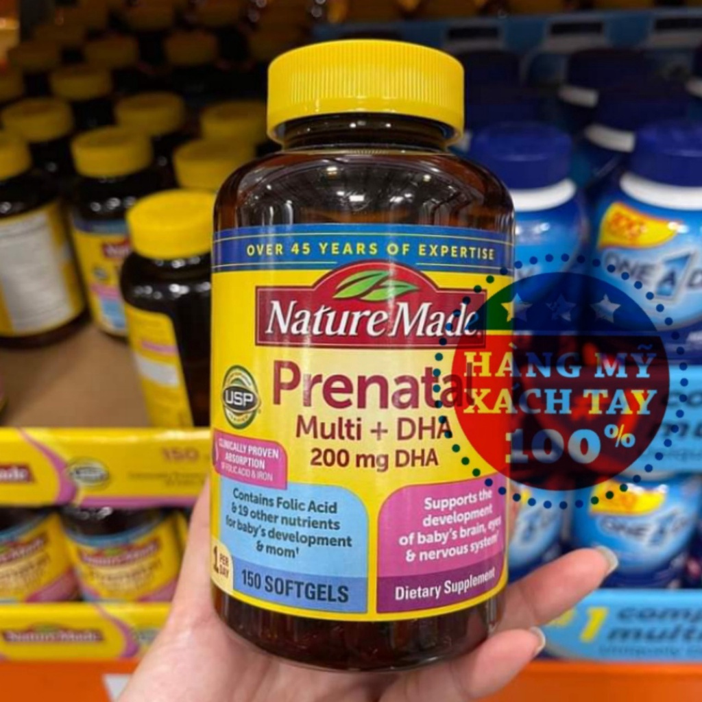 Date 2025 Viên uống bổ sung vitamin tổng hợp và DHA cho bầu prenatal  Nature Made 150v
