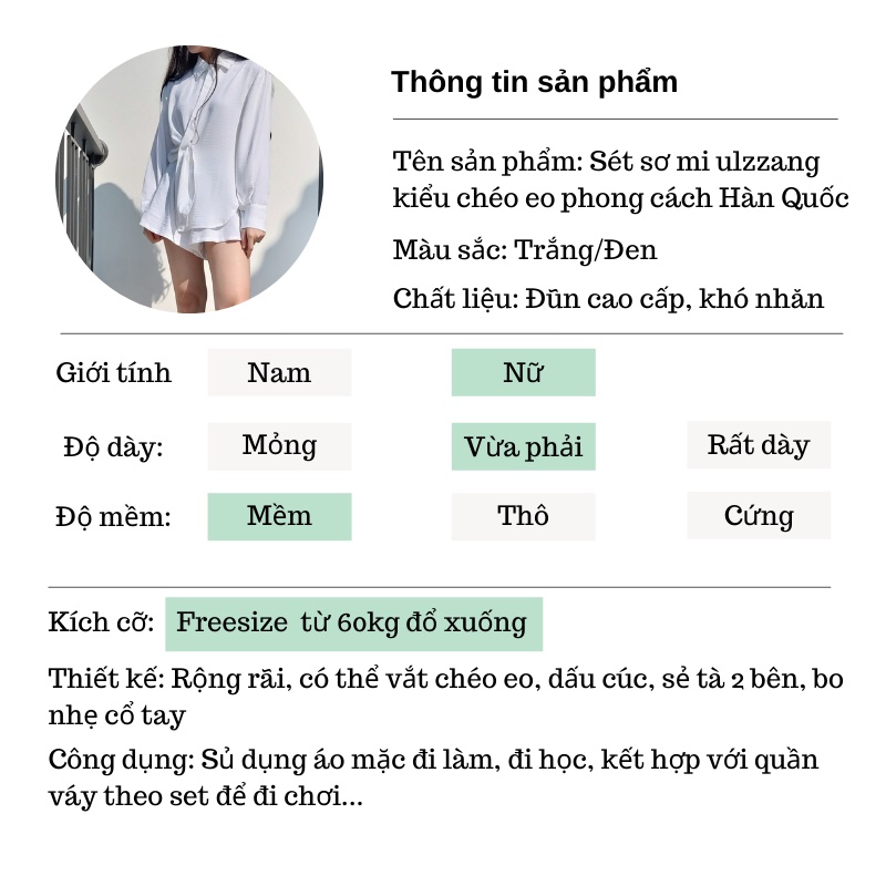 Set sơ mi nữ ulzzang kiểu chéo eo kèm quần hai màu Trắng/ Đen| Áo sơ mi nữ kiểu Hàn Quốc form rộng, tay dài - CB