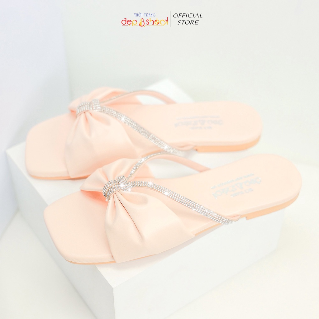 Dép lê nữ dép quai ngang đính đá cao cấp Depvashock bigsize  42 43