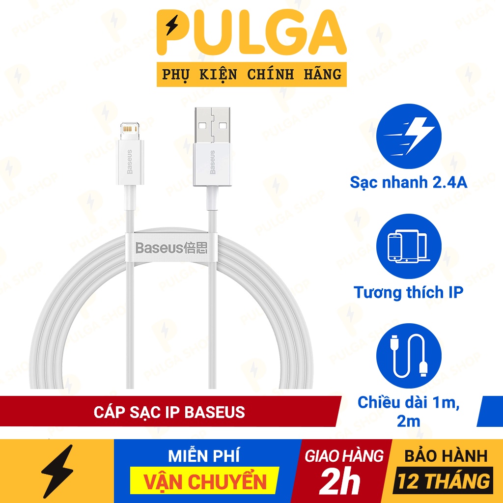 Dây Sạc IP Baseus Hỗ Trợ Sạc Nhanh 2.4A Cho IP5 / 6 / 7 / 8 Plus Đến 12 Pro Max