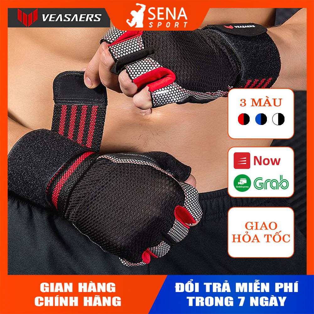 Găng tay tập gym có quấn cổ tay Chính hãng VEASARERS hỗ trợ tập Gym, chống chai tay