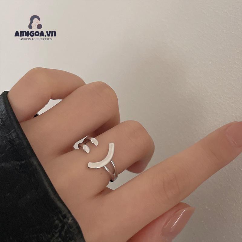 ✨✨Nhẫn Hở Mạ Bạc Hình Mặt Cười Phong Cách Hàn Quốc Thời Trang Cho Nữ