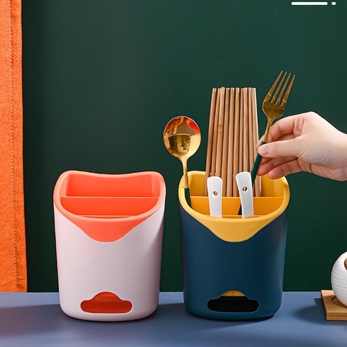 Ống Đựng Đũa 2 Ngăn 2 Lớp Thiết Kế Thoát Nước Thông Minh Có Khay Hứng Nước, Hộp đựng Đũa Phong Cách Tây Âu Cao Cấp #ĐŨA
