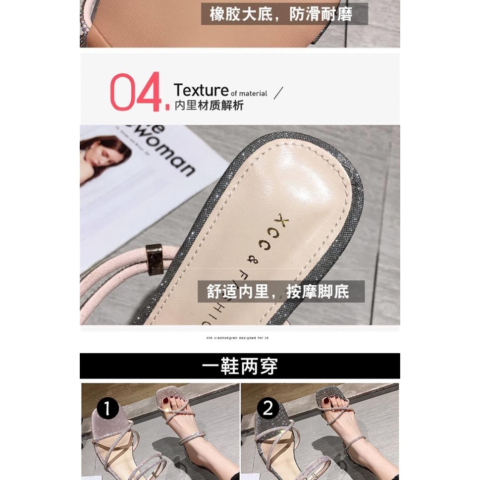 Giày Sandal Gót Dày Vừa Đính Đá Thời Trang Mùa Hè 2022 Mới Cho Nữ