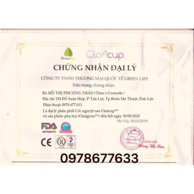 Cốc Nguyệt San Claricup 🍓Tặng cốc tiệt trùng + túi vải+ gel vs cốc+cốc tt và khẩu trang 🍓