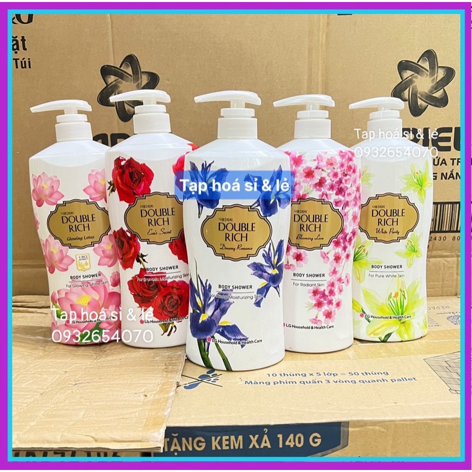 Sữa tắm Double Rich gồm 3 màu đỏ, hồng, tím 550g/800g