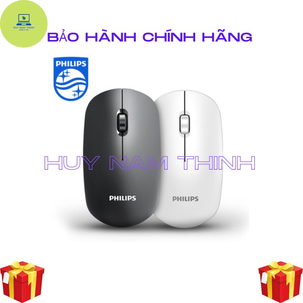 Chuột máy tính không dây PHILIPS độ nhạy cao, giảm tiếng ồn, bấm êm tặng kèm pin chính hãng