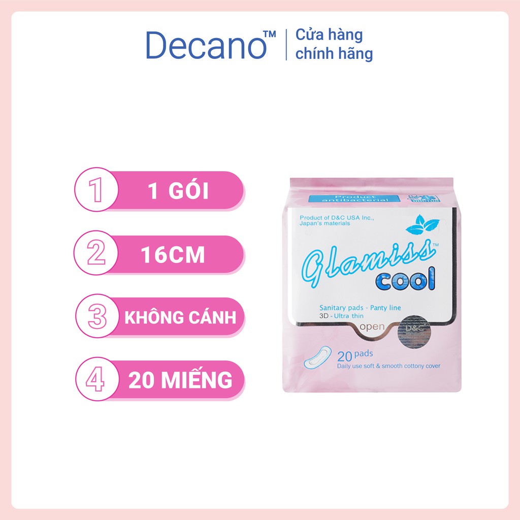 Combo băng vệ sinh Glamiss Cool toàn diện gồm 2 ban ngày, 1 ban đêm, 1 hàng ngày tự tin ngày dâu Decano Store