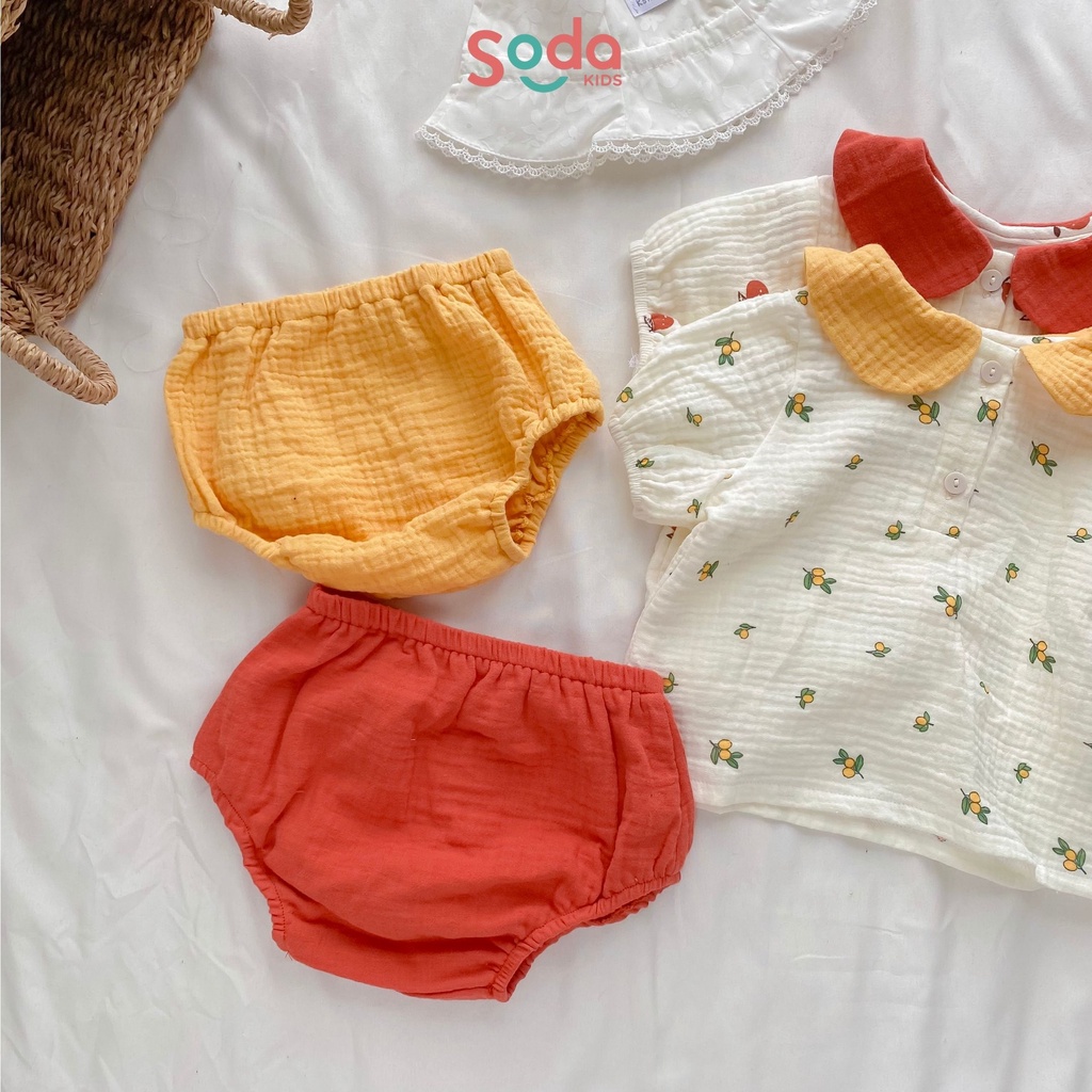 Bộ quần áo cho bé SODA KIDS họa tiết vàng cam cổ sen
