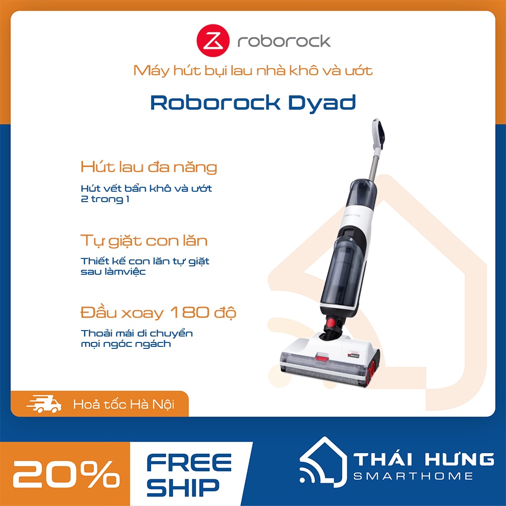 [Hỏa tốc HN] Máy hút bụi lau nhà khô và ướt 2 trong 1 Roborock Dyad chính hãng, bảo hành 18 tháng.