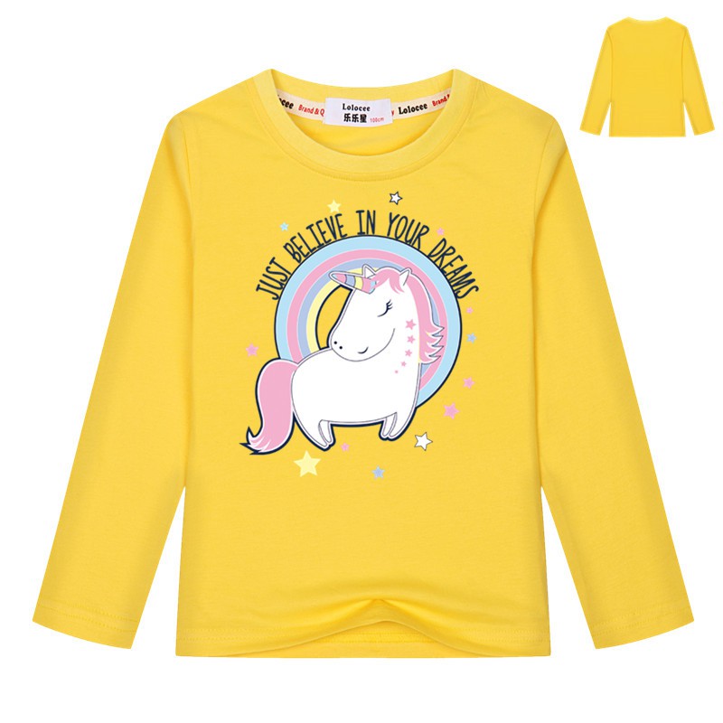 Cô gái áo thun dài tay Kids Rainbow Unicorn Tops Quần áo