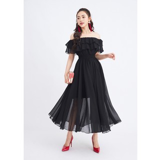 Đầm maxi dài 92WEAR màu đen, dự tiệc, đi chơi DMC0081