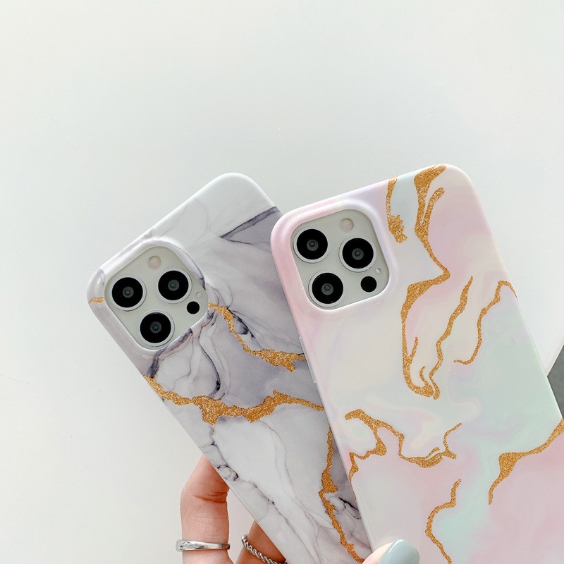 Case For iPhone 12 Pro Max 12 Mini 11 Pro Max XS Max XR X 7 Plus 8 Plus SE 2020 Shockproof Gold Powder Marble Soft Phone Case Cover