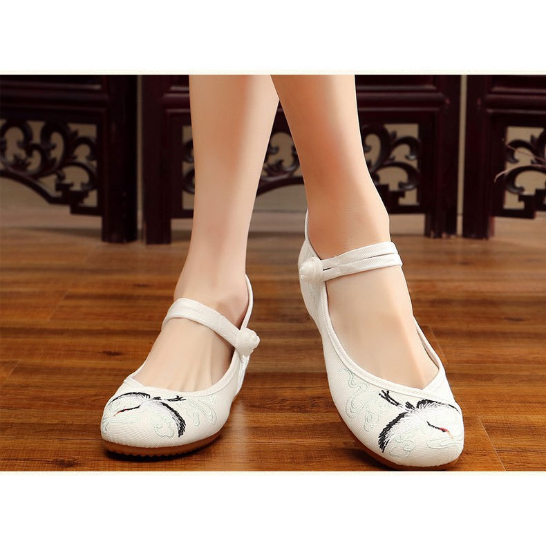 Giày Búp Bê Thêu Họa Tiết Chim Hạc Phong Cách Trung Hoa Thanh Lịch Dành Cho Nữ