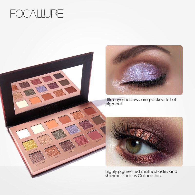 Bảng Phấn Mắt 18 màu Focallure Metallic Day To Night 18-Color Eyeshadow Palette (FA40-1A) 18g #01 Bright Lux