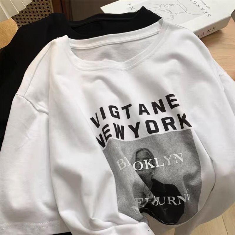 Áo phông 3158, áo thun tay lỡ form rộng chất cotton in hình tage