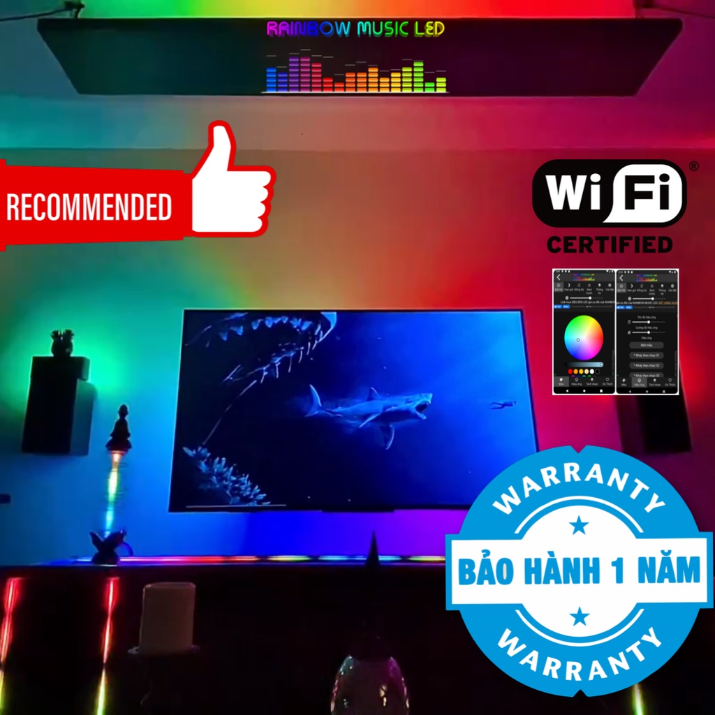 Đèn led dán bàn hơn 120 hiệu ứng mầu + 75 hiệu ứng nháy theo nhạc WiFi (app RML Ecosystem trên Appstore/CHplay)