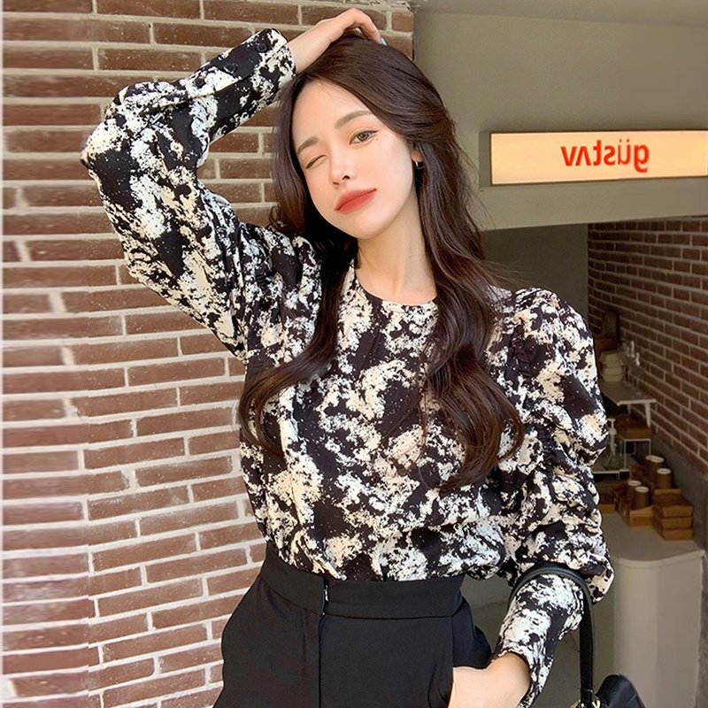 Áo sơ mi tay dài họa tiết hoa phong cách retro hợp thời trang