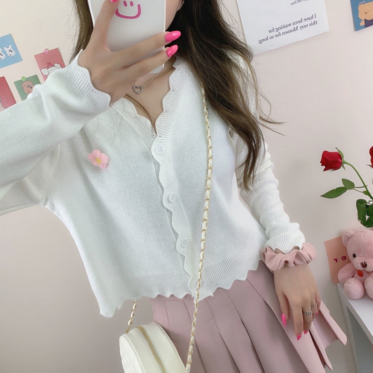 Áo Khoác Cardigan Dệt Kim Dáng Ngắn Thiết Kế Mới Thời Trang Mùa Thu Hàn Quốc Cho Nữ