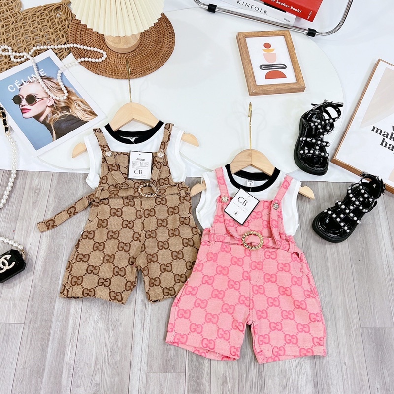 Set yếm quần gc kèm thắt lưng cho bé gái