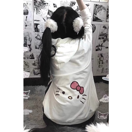 Áo khoác in hình hello kity màu trắng siêu cưng