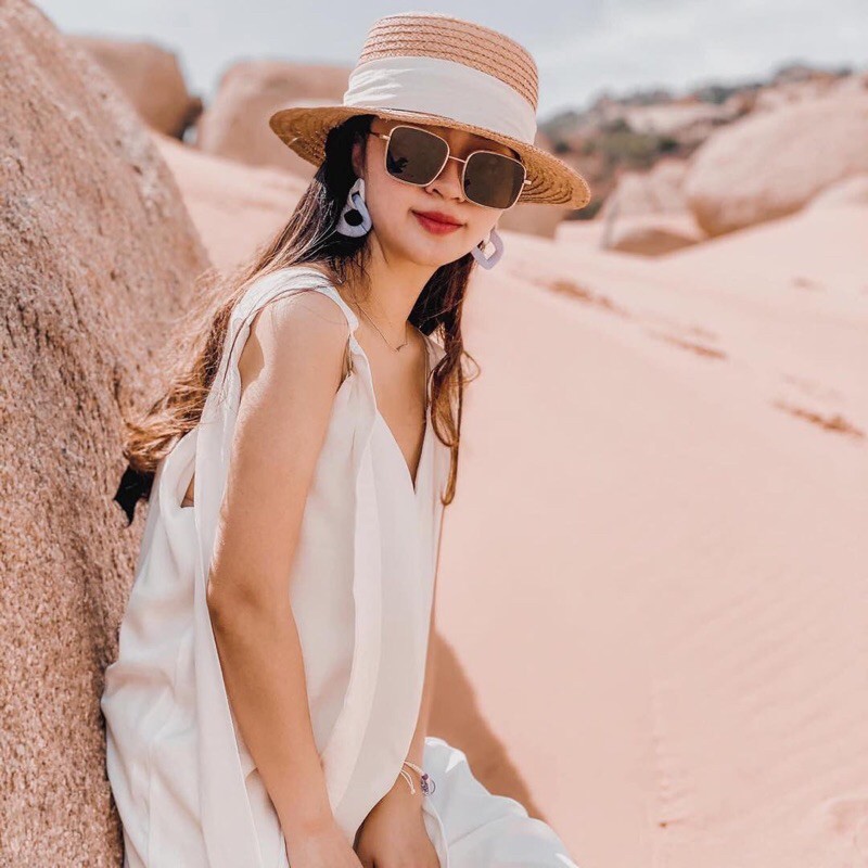 Mũ nón cói tiểu thư chất liệu cói raffia Tiệm Cô Hìn mũ nữ tính phù hợp với các bạn mặt nhỏ thích hợp đi du lịch ship 1h