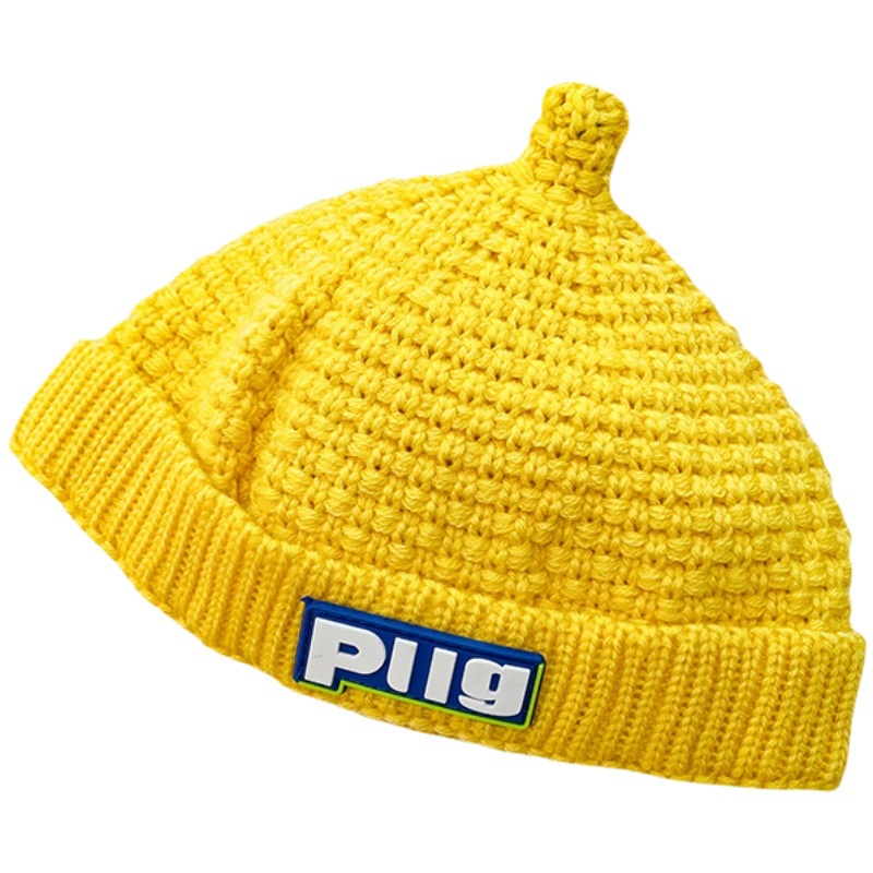 Mũ Beanie Dệt Kim Mềm Mại Màu Trơn In Chữ Giữ Ấm Mùa Đông Cho Bé