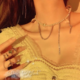 ( co bigsize) dây chuyền vòng cổ choker hạt giả ngọc ôm cổ phối đá và xích rủ mã NF-91