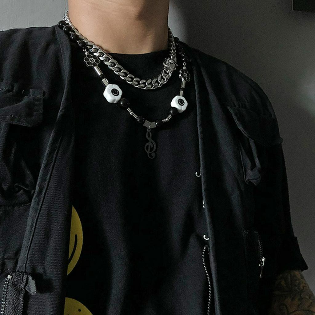 Dây Chuyền Mặt Hình Nốt Nhạc Mặt Cười Đính Ngọc Trai Phong Cách Hip Hop 22707