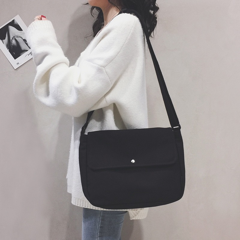 Túi Đeo Chéo Vải Canvas Dạo Phố 489 Có Nắp Gập Thời Trang Hàn Quốc Siêu Dễ Thương