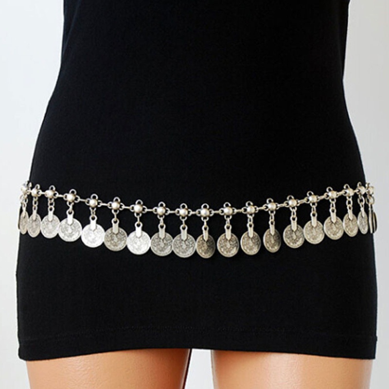 Dây Xích Đeo Hông Phối Đồng Xu Màu Vàng / Bạc Dùng Múa Bụng