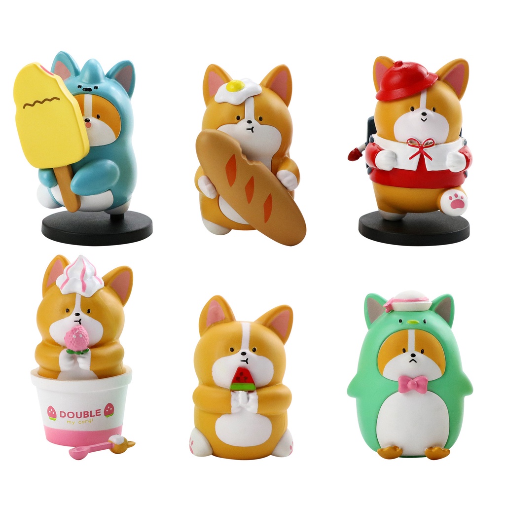 Bộ mô hình 6 em chó Corgi sành ăn