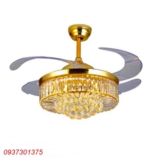 Quạt Trần -Quạt  đèn chùm pha lê cao cấp,có điều khiển từ xa - Đèn Led Sáng 3 Màu-Động Cơ Lõi Đồng-Bảo Hành 2 Năm