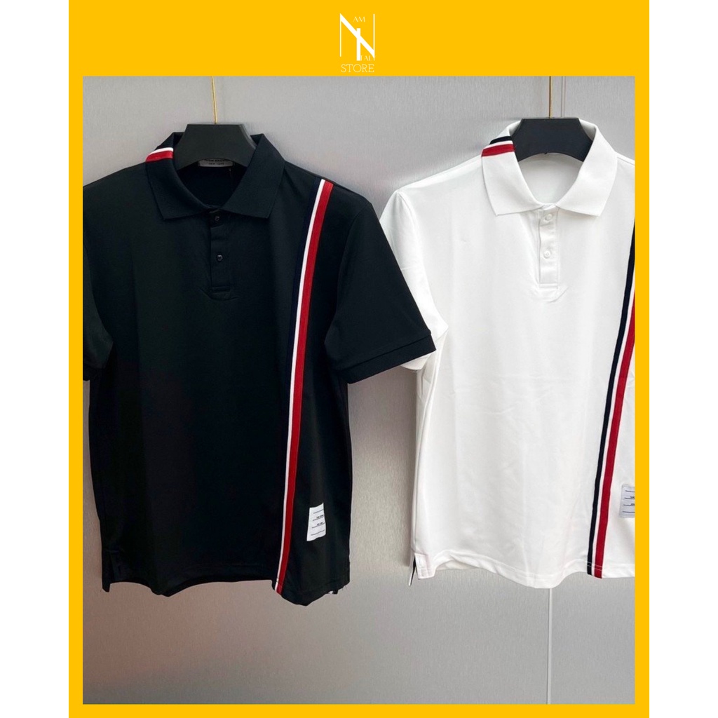 Áo thun POLO THOM BROWNE Sọc Chéo Nam Nữ Cổ Bẻ - Vải Cá Sấu Cotton Trẻ Trung