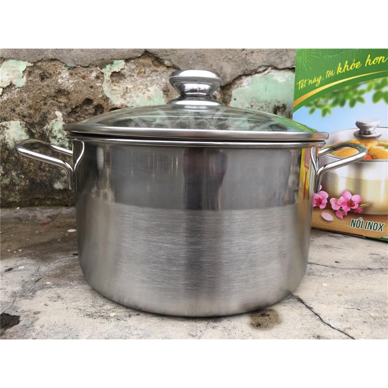 Nồi luộc gà inox vung kính 24cm ( dày, nặng 1,8kg)