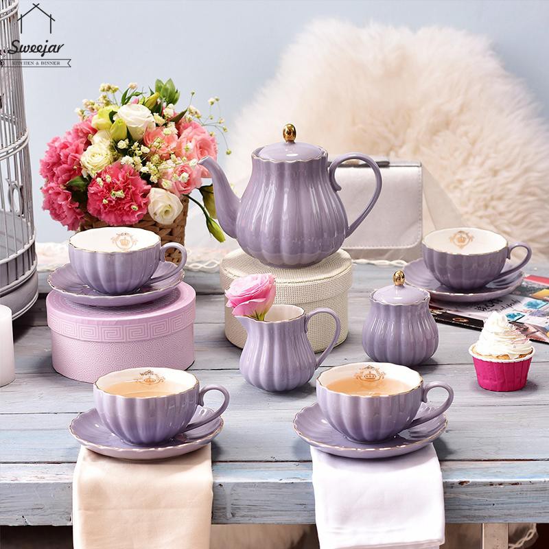 ❆Bộ Trà Sứ Sweetjar Dòng Hoàng Gia Anh 8 OZ Ly & Đĩa Dịch Vụ Cho 6 Với Ấm Trà Lọ Đựng Đường Bình Đựng Kem Teaspoons Bộ L