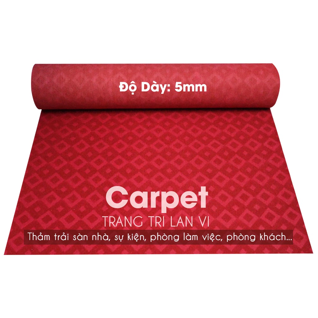 Thảm nỉ trải sàn decor phòng, dày 5mm họa tiết bông đỏ thảm lót sàn giá rẻ khô rộng 2m