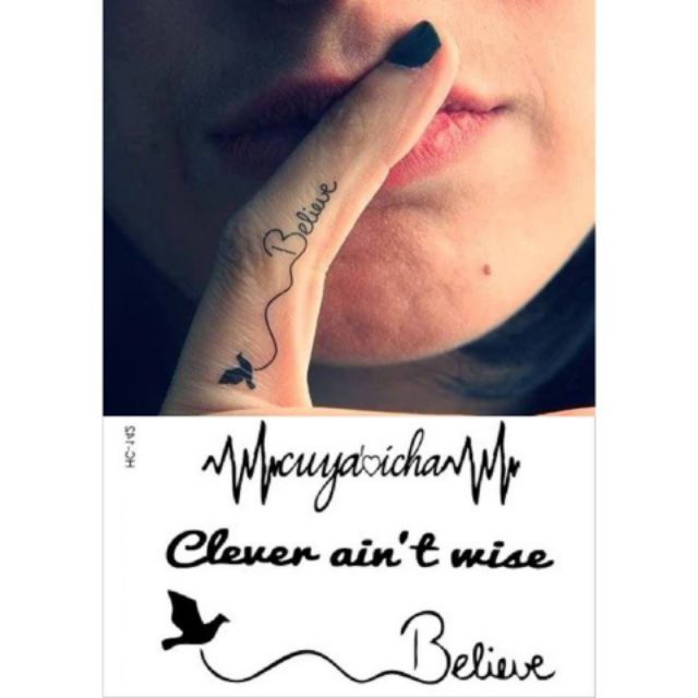 Hình xăm dán tatoo chữ belive a15.Xăm dán tatoo mini tạm thời, size &lt;10x6cm