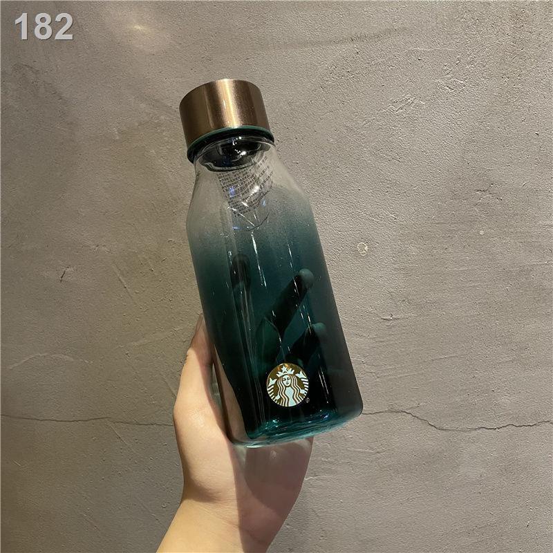 [bán chạy]Starbucks mới đơn giản thủy tinh gradient di động đi kèm chai nước cốc màu xanh lá cây đậm nữ thần đồng bảng t