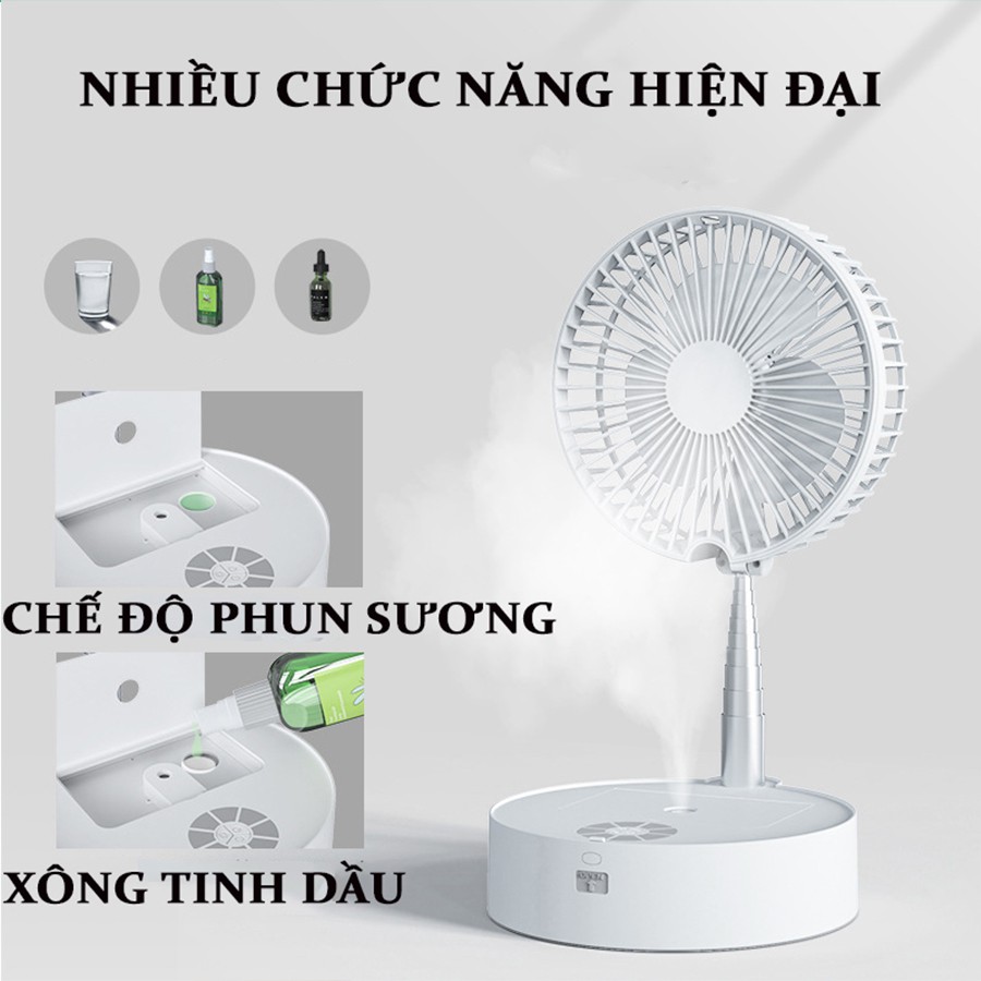 Quạt sạc gấp gọn đa năng - Dùng trong 24h, có đèn LED, 4 tốc độ gió cực mát