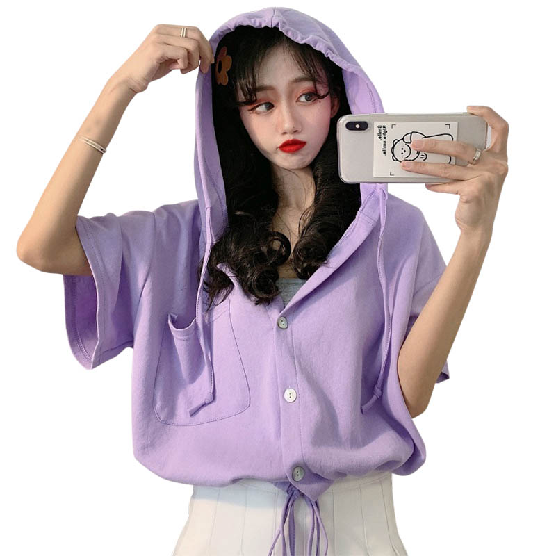 Áo Hoodie Lửng Ngắn Tay Phong Cách Hàn Quốc Thời Trang Cho Nữ Với 4 Màu Lựa Chọn