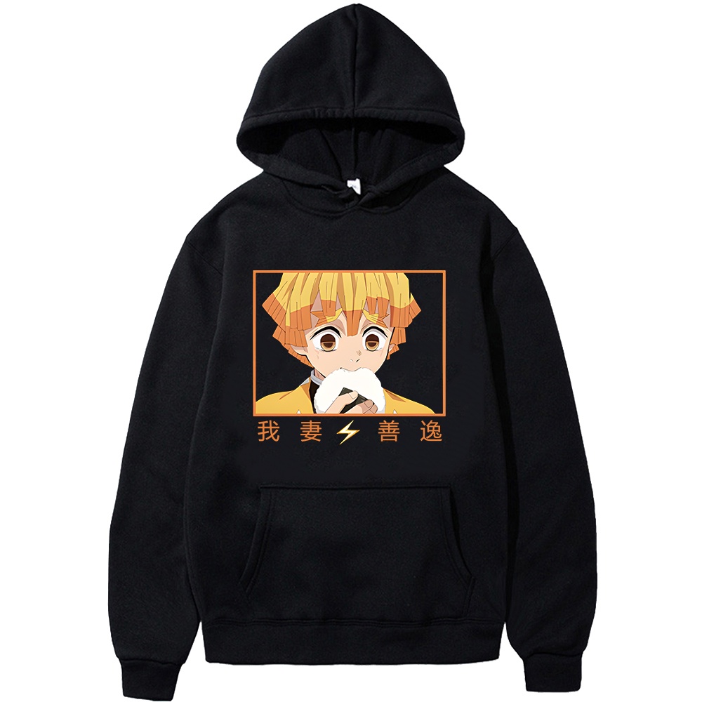 💥HOT💥 Áo Hoodie Tay Dài In Họa Tiết Hoạt Hình Demon Slayer Agatsuma Zenitsu Phong Cách Harajuku Đường Phố Cho Nam Homme