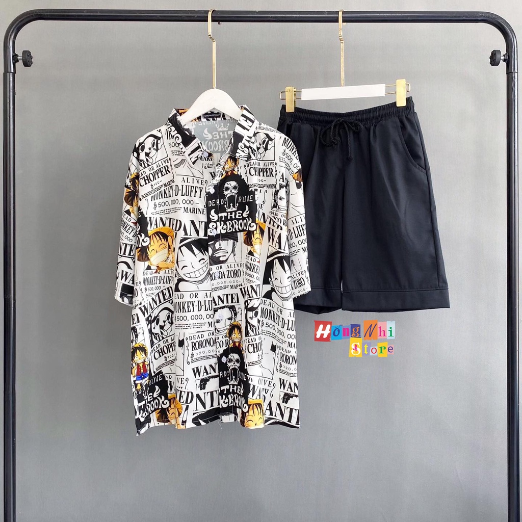 Áo Sơ Mi Họa Tiết Hoạt Hình Luffy Tay Lỡ Dáng Rộng Ulzzang Unisex, Sơ Mi Đi Biển - MM