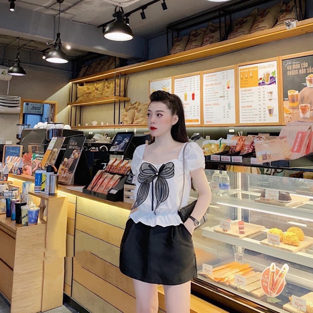 SET ÁO ĐÍNH NƠ MIX QUẦN GIẢ VÁY SIÊU ĐẸP